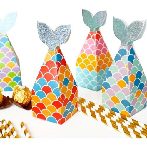 10pcs Mermaid Candy Box Creative Wedding Gift Box Chocolate Cookie Bag Birthday Party Decorations DIY Paper Box Bags