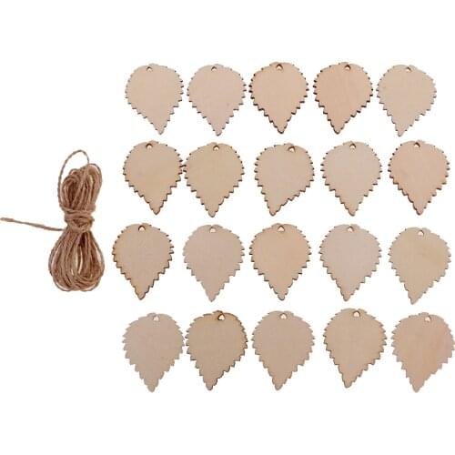 20pcs Wooden Tags Leaf Shaped Wood Cutout Hanging Embellishments Decoration