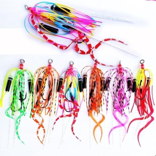 5pcs/lot Snapper Skirt Silicone Skirt with Bell Rubber Jig Skirt Hooks Jigging Hook Sea Fishing Hook Jig Head Assist Hook