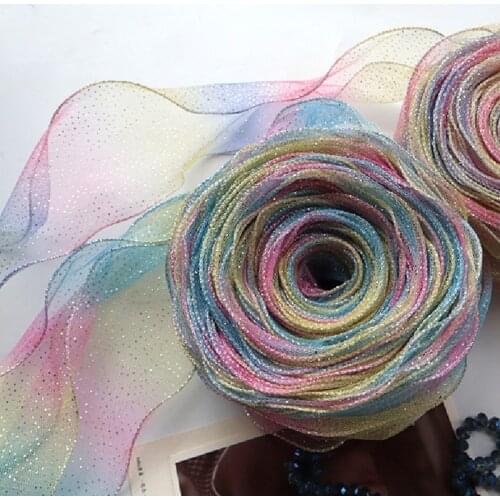 5 yards Colorful Gradient Wave Organza Stain Ribbon for DIY Headwear Bow Gift Packing Material Dress Sewing Accessories