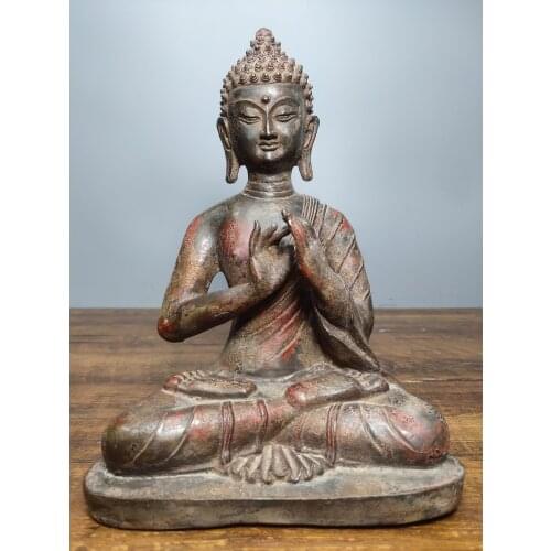 9" Tibet Buddhism Old Bronze Lacquer Cinnabar Shakyamuni Buddha Sitting Buddha Great Buddha Tathagata statue Enshrine the Buddha