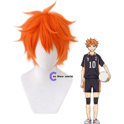 Anime Haikyuu!! Volleyball Hinata Shoyo Cosplay Wig Short Orange Curly Heat Resistant Synthetic Hair Wigs + Wig Cap