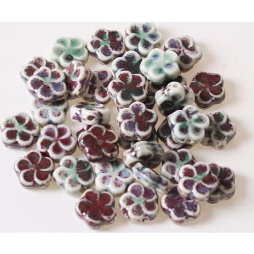 20pcs 15mm Flowers Ceramic Beads Handmade Porcelain DIY 2.5mm Hole Beads For Jewelry Making