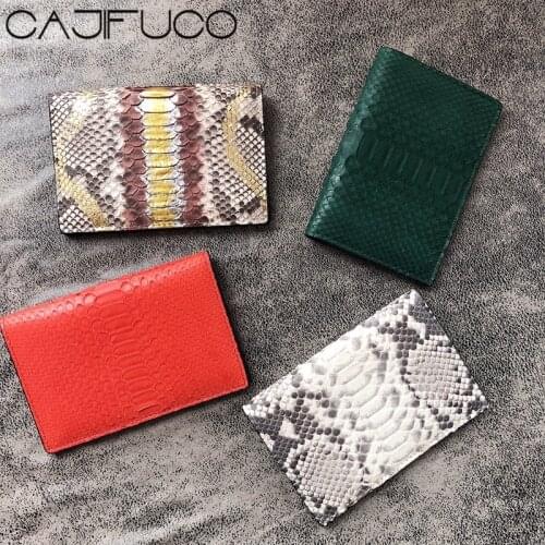 CAJIFUCO Real Python Leather Passport Holder With Card Holder Genuine Leather Passport Cover