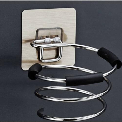 Hair Dryer Holder Blower Organizer Adhesive Wall Mounted Nail Free No Drilling Stainless Steel Spiral Stand for Bathroom