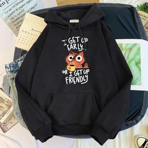 Morning Cat Hip Hop Coffee Cat Printing Hoodies Men Fashion Casual Hoodies Comics Hip Hop Hoody Casual Comfortable Mens Hoody