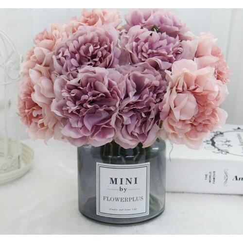 HMEOT Artificial Flower Peony Bridal Bouquet Home Decor For wedding bouquet Bed Room Silk Faux Fake Flowers Gifts Wholesale Rose