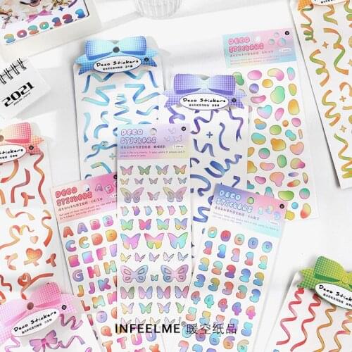 Keruan 1pc Kawaii Ribbon Sequin Fantasy Stickers Cute Digital Stickers DIY Scrapbooking Diary Journal Decoration Stationery