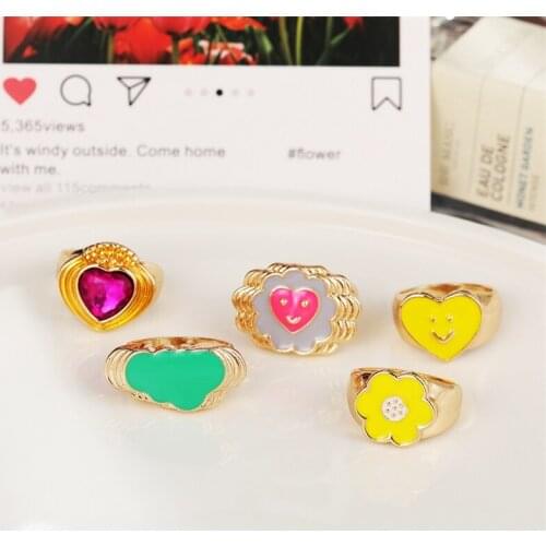 Love flower ring personalized lovely metal geometric interesting index finger ring