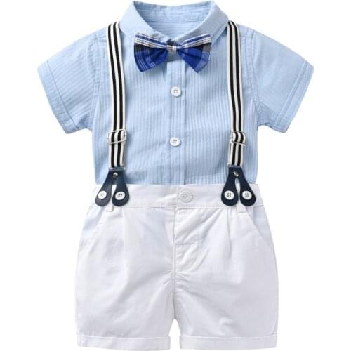 Kids Boy Clothes Set Plaid Gentleman Boys Suits Short Sleeve Summer Outfits Chic Tie Toddler Clothes 2PCS Children Overalls Sets