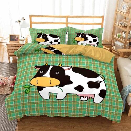 Cartoon Duvet Cover Set Cow Bed Sets for Kids Soft and Comfortable Bedclothes Bed Linens Green Bed Cover Set Bedding Wholesale