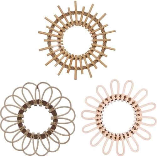 Rattan Round Makeup Mirror Innovative Art Decoration Dressing Bathroom Wall Hanging Mirrors Crafts Retailsale