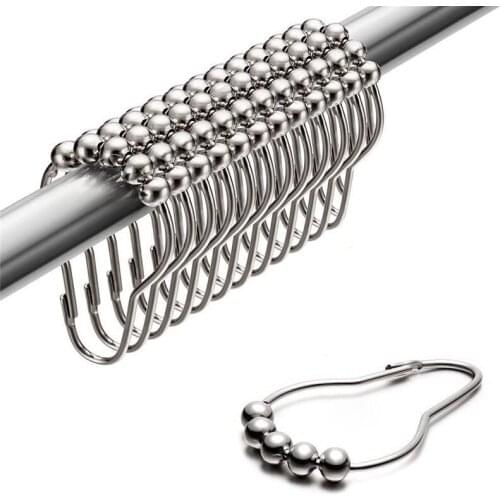 12 Pieces of Stainless Steel Curtain Hook Shower Curtain Ball Shower Curtain Hook 5 Roller Polished Satin Nickel Balls