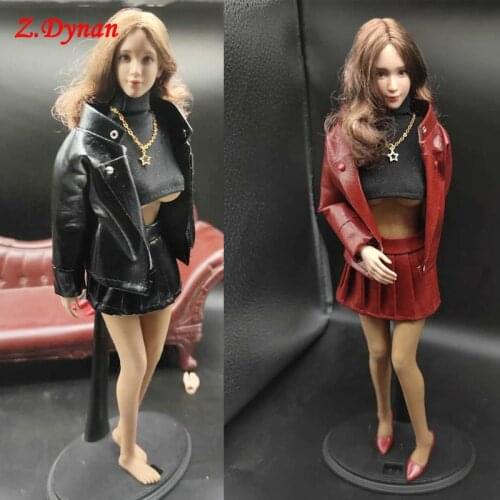 1/6 Scale female clothes set leather jacket PU plaid skirt necklace for 12inch tbleague ph action figure