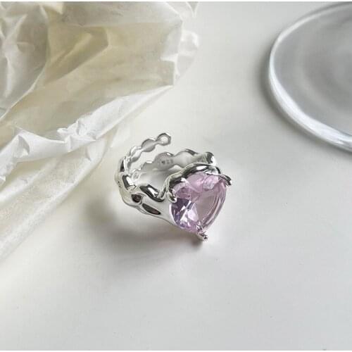 MLKENLY 925 sterling silver ring Korean jewelry simple personality temperament wild love pink zircon ring birthday gifts