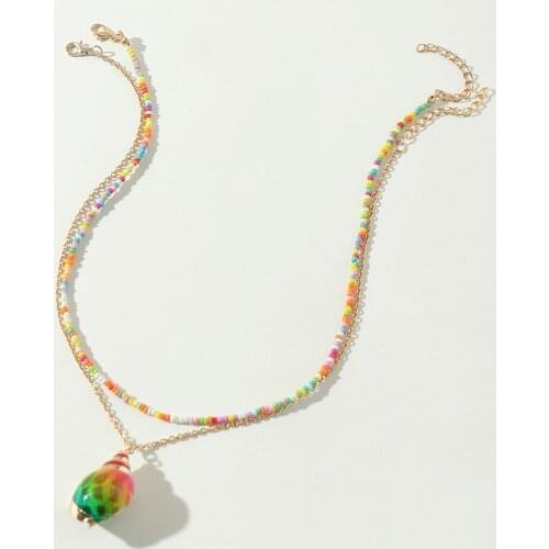 Fashion Boho Beads Choker Necklaces Womens Bohemia Color Conch Strand Alloy Geometric Double Pendant Necklaces Jewelry for Girls
