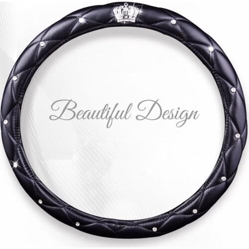 Fashion Women PU Leather Car Steering Wheel Covers Diamond Black Pink Auto Steering-Covers Cases for Lady Girls Car Accessories