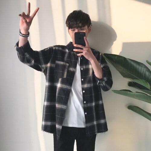 2020 Newest Mens Lapel Classic Style Long Sleeves Plaid cotton Shirts Loose Coats Brand Fashion black white lattice Shirts M-XL
