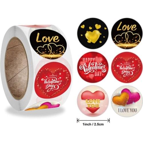 Happy Valentines Day Sticker Thank You Sealing Labels I LOVE YOU with Heart Sticker Wedding Party Gift Box Tag Favors Decor