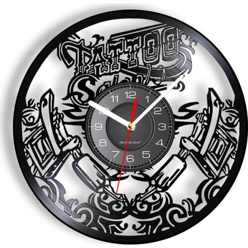 Tattoo Studio Wall Sign Tattoo Salon Vinyl Record Wall Clcok Tattoo Shop Tattoo Machine Wall Art Decor Hipster Men Gift Idea