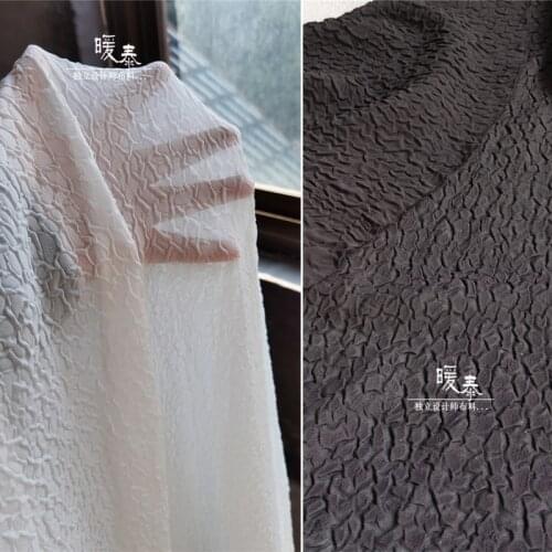 New Chiffon Pleated Fabric Crack Bark Texture Black White DIY Background Decor HanFu Skirt Gown Dress Creative Designer Fabric