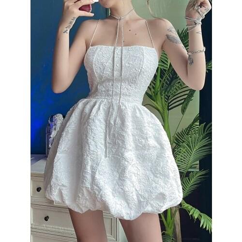 New Summer Harajuku Sexy White Dress Hot Girl Fashion Temperament Sweet Backless Sling Dress