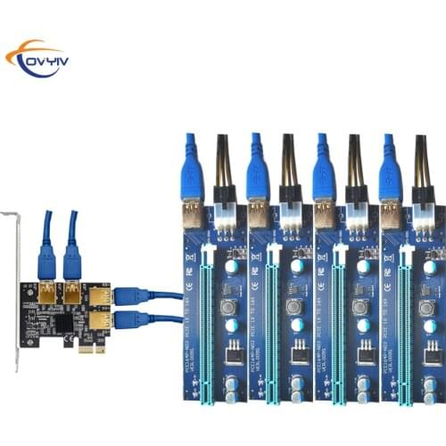 COVYIV PCIE Express 1x to 16x Riser 006c 009s Card Adapter PCI-E 1 to 4 USB 3.0 Slot PCIe Port Multiplier Card for BTC Miner