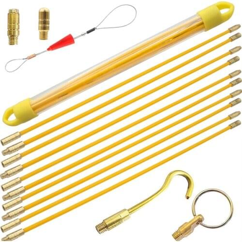 Cabling Rods Fish Tape 10.83FT Fiberglass Electrical Cable Threader Running Puller In Case 10Rods X 33Cm
