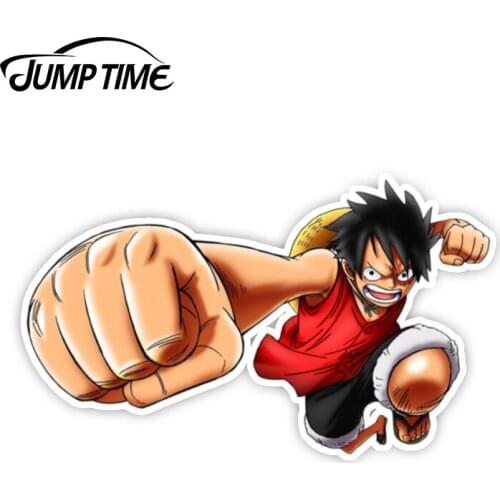 Jump Time 13cm x 7.7cm Monkey D Luffy One Piece Anime Car Stickers Vinyl Decals Laptop Car Styling Motorcycle Car Accessories