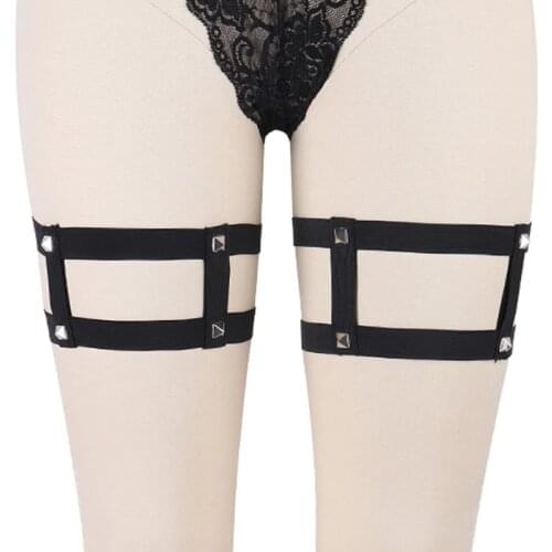 Rave Goth Harness Bondage Women Leg Garter Belt Fetish Rivet Harajuku Body Harness Wedding Garter Pole Dance Body Stocking Belt