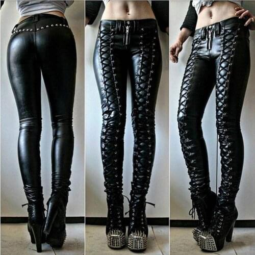 Faux Leather Pants Steampunk Women Cosplay Pants Carnival Party Skinny Trousers Workout Leggings High Waist Streetwear Pants