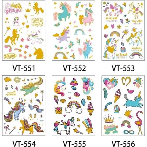 Unicorn Tattoo Sticker For Kid Cute Cartoon Colorful Fake Tattoo Children Body Art Waterproof Temporary Tattoo Sticker