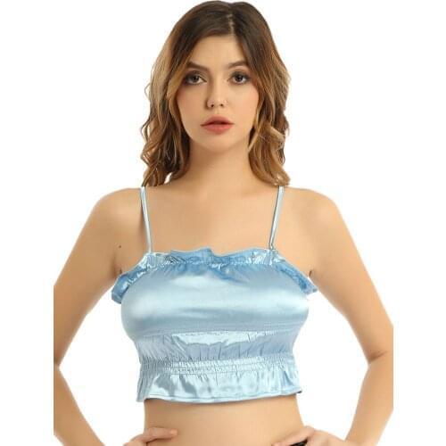 Alvivi Blue/Black Ruffle Camisole Streetwear Tube Top Womens Summer Ruched Pleated Short Crop Tops Sexy Backless Tank Top