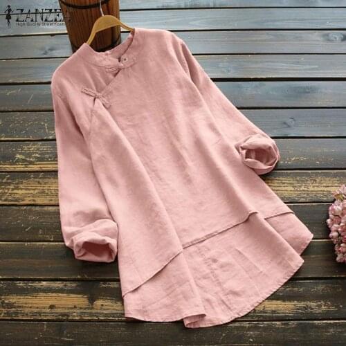 Spring Vintage Long Sleeve Blouse 2021 ZANZEA Women Asymmetrical Tops Casual Solid Cotton Shirt Femme Loose Blusas