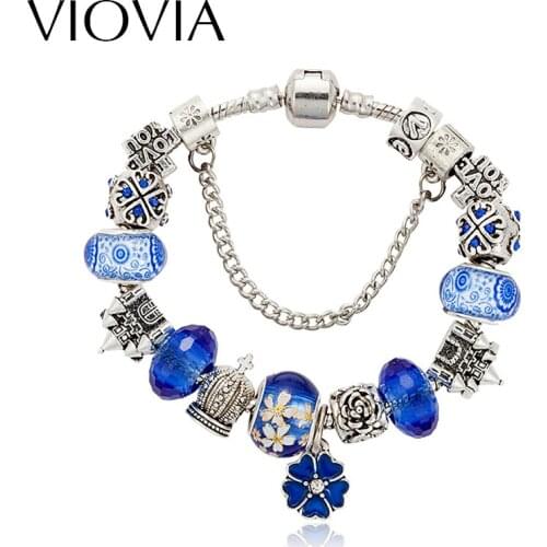 VIOVIA 2019 Fashion Castle Charm Bracelets Bransoletki Damskie Nicely With Glass Beads DIY Jewelry Bracelet Pulseras Gift B16021