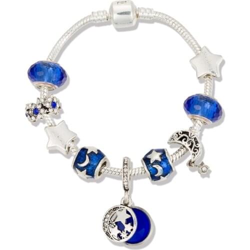 VIOVIA 2020 New Arrival Bead of Moon with Star Color Blue Love Bracelet for Original Bracelet diy Jewelry Gift for Women B20026