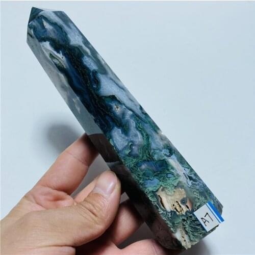 High Quality Natural Quartz Crystal Aquatic Agate Obelisk Wand Point Healing Home Decoration
