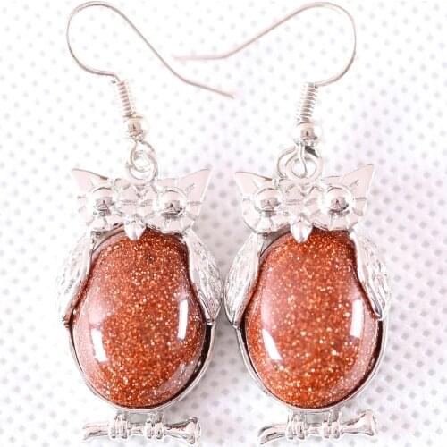 Jewelry Gift for Women Dangle Earrings Natural Gem Sandstone Oval CAB Cabochon 16x28MM Animal Owl Earring 1Pair U088