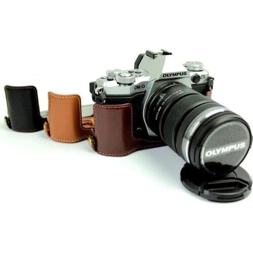 Pu Leather Case Bottom Opening Version Protective Half Body Cover Base For Olympus OM-D OMD E-M5 Mark II Camera