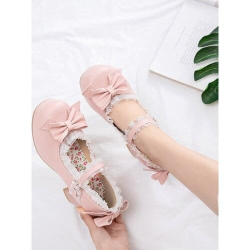 YMECHIC 2019 New Arrival Womens Lolita Shoes High Heels Platform Bowtie Lace Ruffles Mary Jane Shoes Butterfly-knot Lady Pumps