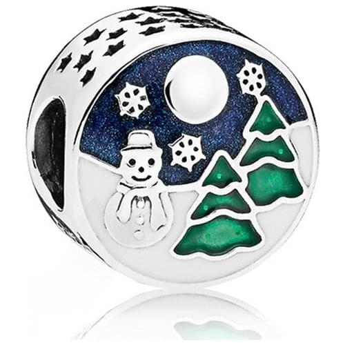 925 Sterling Silver Bead Charm Evergreen Trees Snowflakes Snowman Snowy Wonderland Beads Fit Pandora Bracelet & Necklac