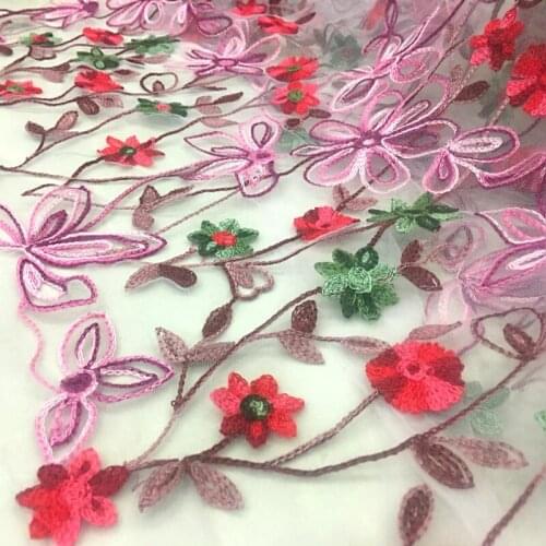 135*100cm embroiderd pink flowers lady children skirt Applique DIY Lace Fabric Patch curtain table cover free shipping