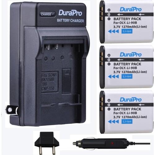 3pc 3.7V Li-90B Li 90B Li-ion Battery + Car Charger+ EU Plug for Olympus XZ-2 SH-50 SH-1 SP-100 Tough TG-1 TG-2 TG-3 TG-4 Camera