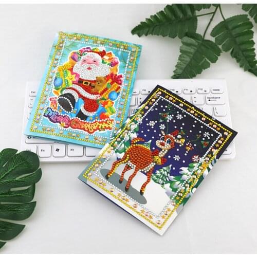 4 Sets 5D DIY Diamond Painting Cartoon Paper Greeting Postcards Craft Kids Festival Greet Cards