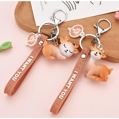 Cute Cartoon Sika Deer Doll Keychain Car Bags Pendant Keyring For Women Girls Charm Christmas Keyrings Accessorie Gifts