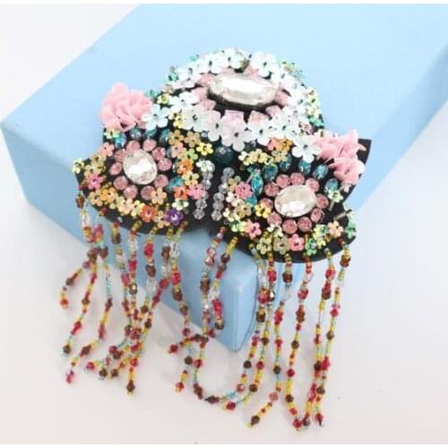 Flower Sequins Beaded Tassel Patch For Clothing Embroidery Applique Stage Costume Decoration Shoulder Patches Sew On Accessories