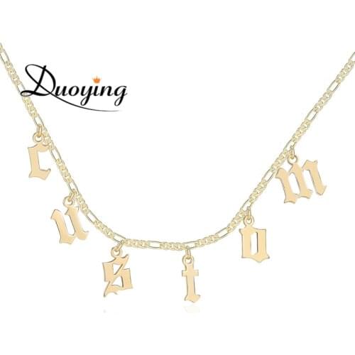 DUOYING Old English Style Custom Tiny Letter Pendant Figaro Chain Necklaces Personalized Choker Name Necklace