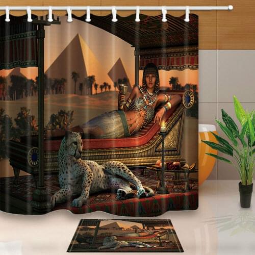 Egyptian beauty and leopard shower curtain set Pyramid Bathroom decor