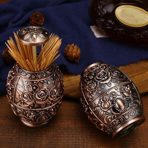 European Vintage Embossed Automatic Metal Toothpick Holder Tooth-pick Holder Box Automatic Toothpick Holder Vintage Ornament