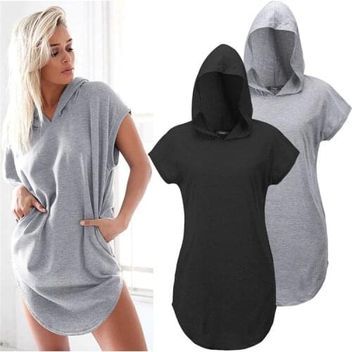Summer Hooded T-shirt For Women Short Sleeve Loose Casual Black/Grey/White Color Woman Clothes Tops Tee Shirts S M L